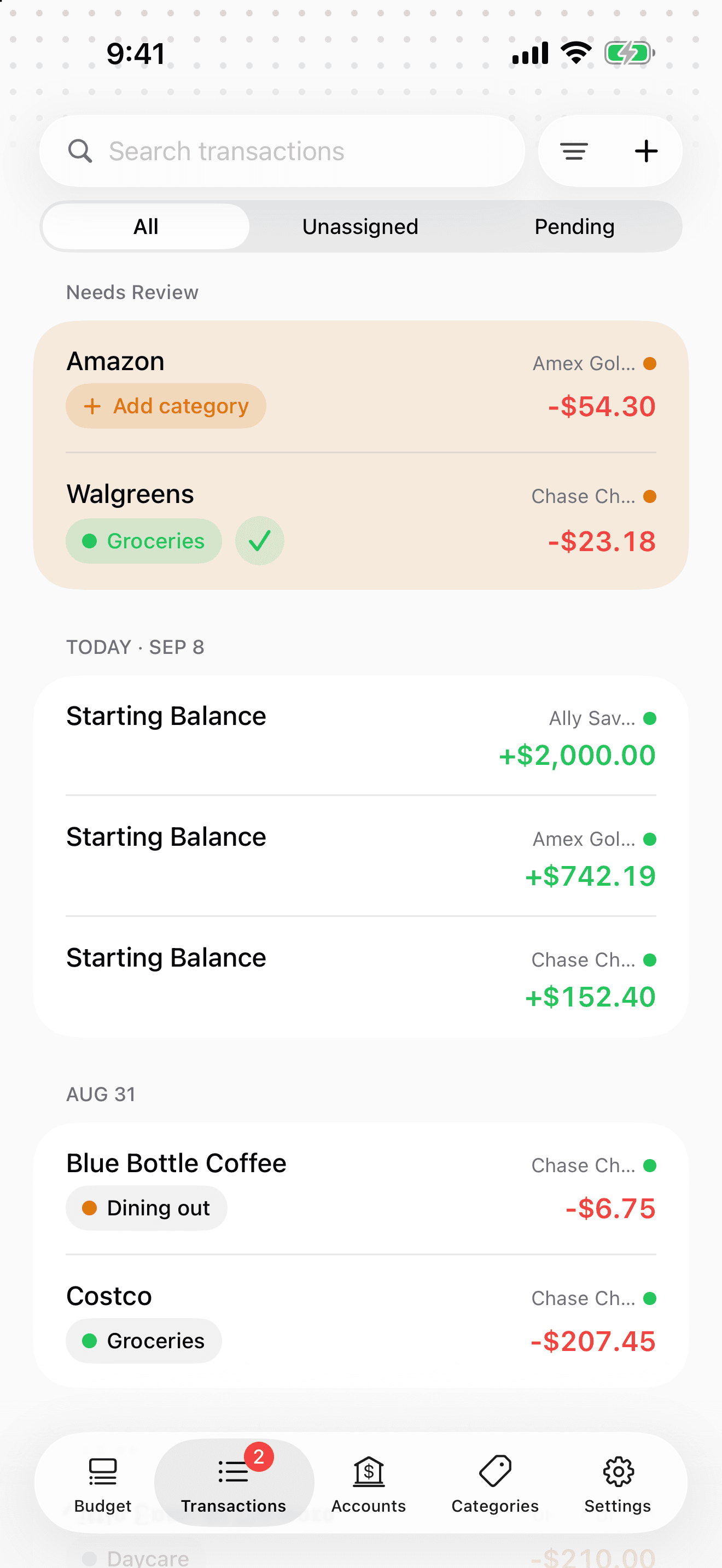 Alto for iPhone suggesting a category for a transaction