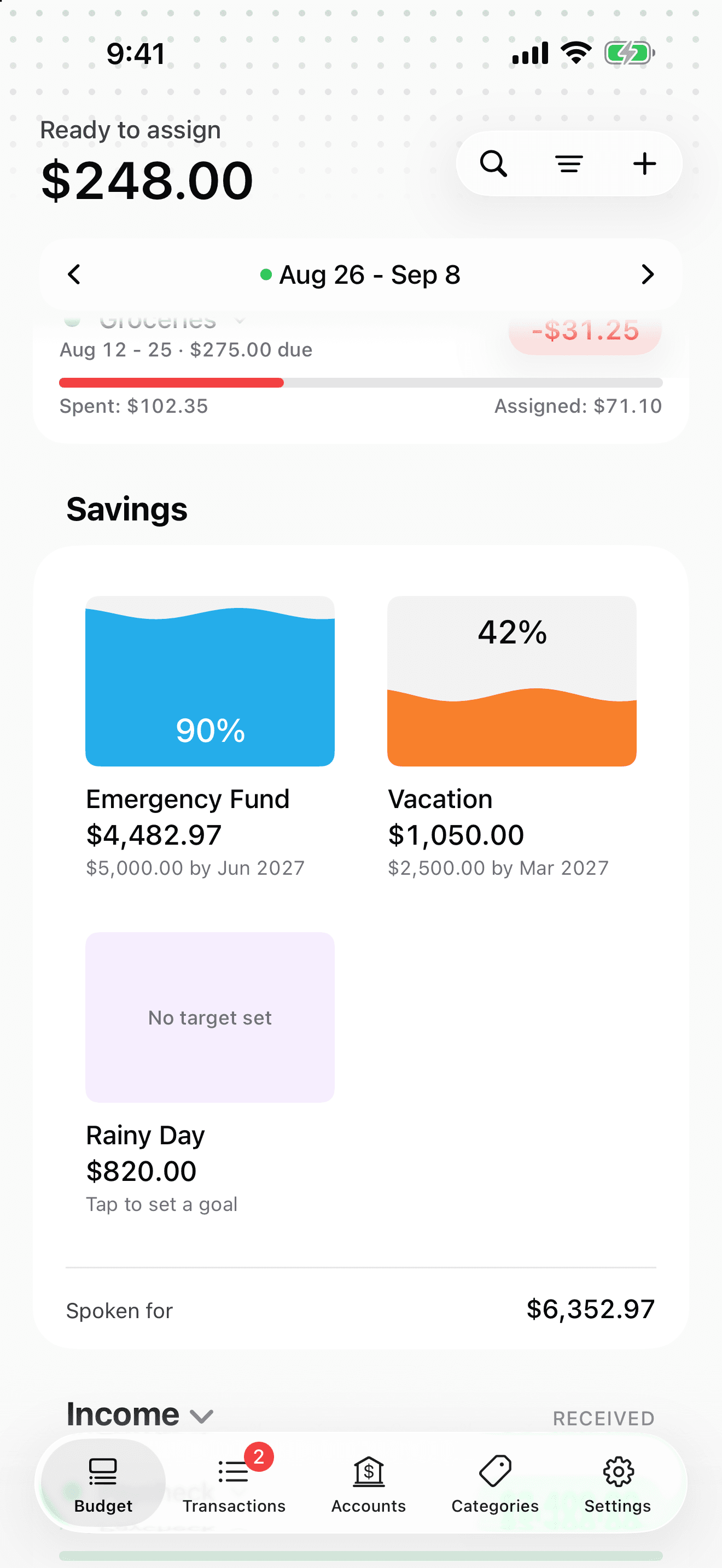 Savings goals in Alto for iPhone