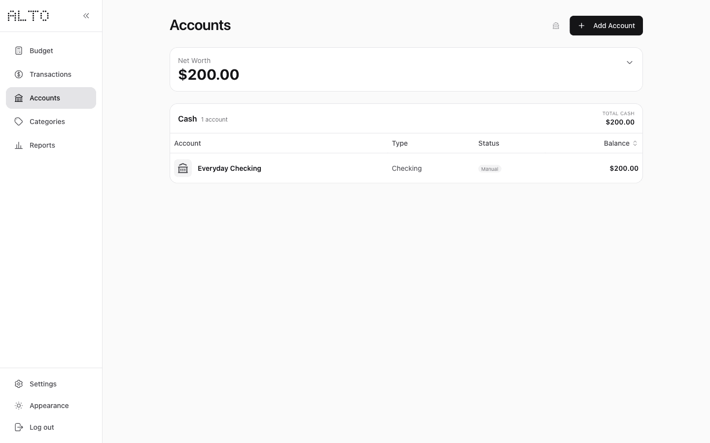 Desktop Accounts showing Everyday Checking with $200 in cash.